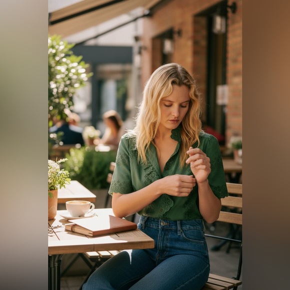 Sézane Dalhia Shirt in Bottle Green FR 38 / US 6 - Picture 7 of 8